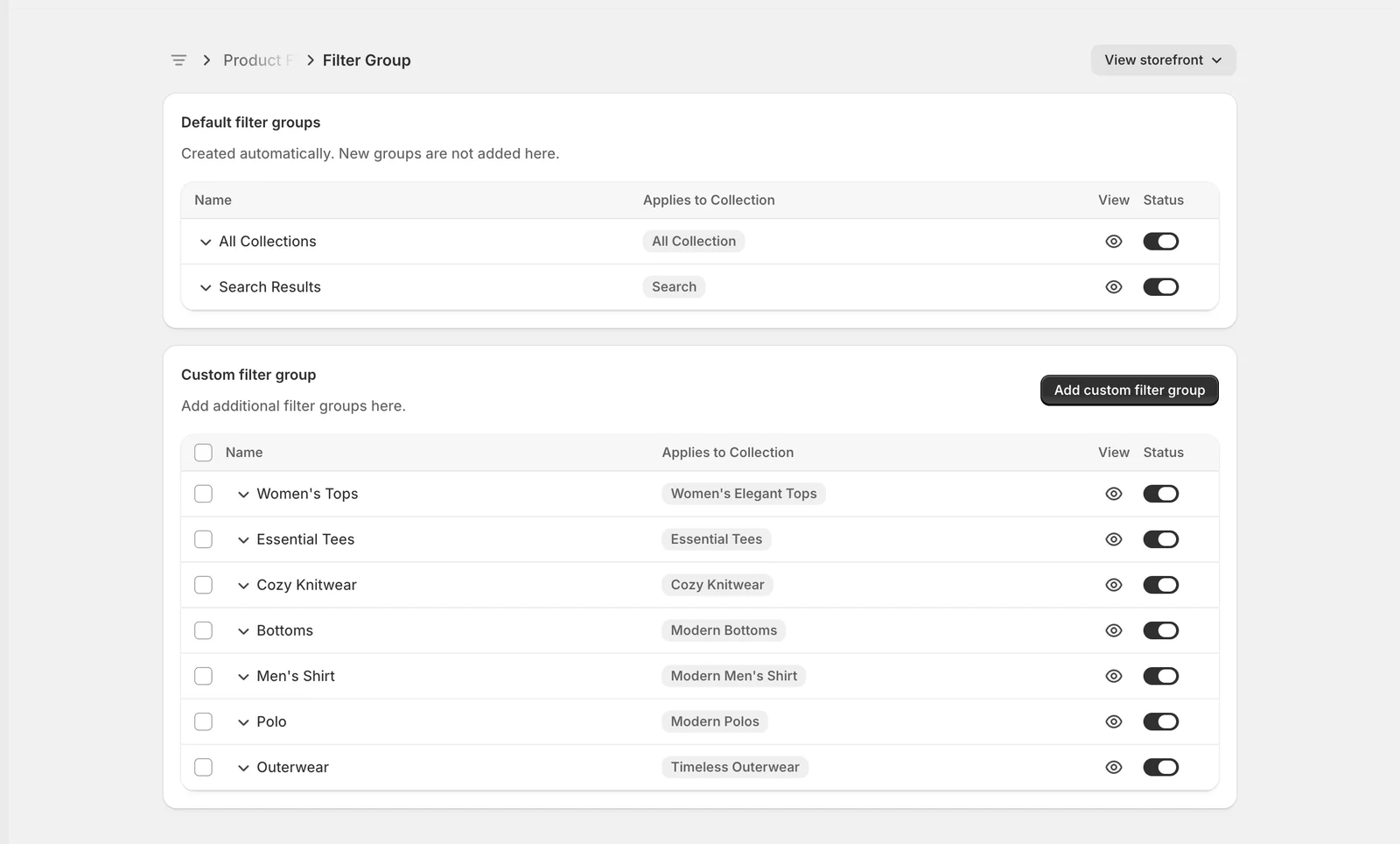 Step 1 — Open the Filter Group page — Sledge