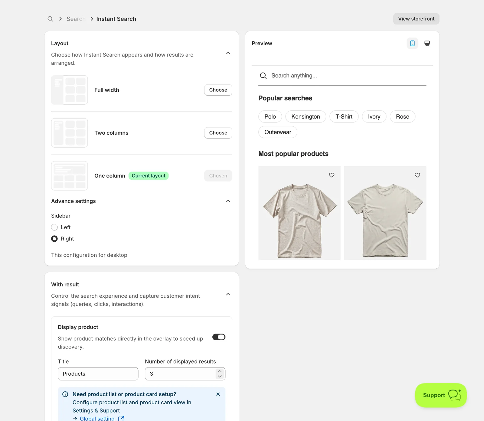 Step 2 — Open the Instant Search settings — Sledge