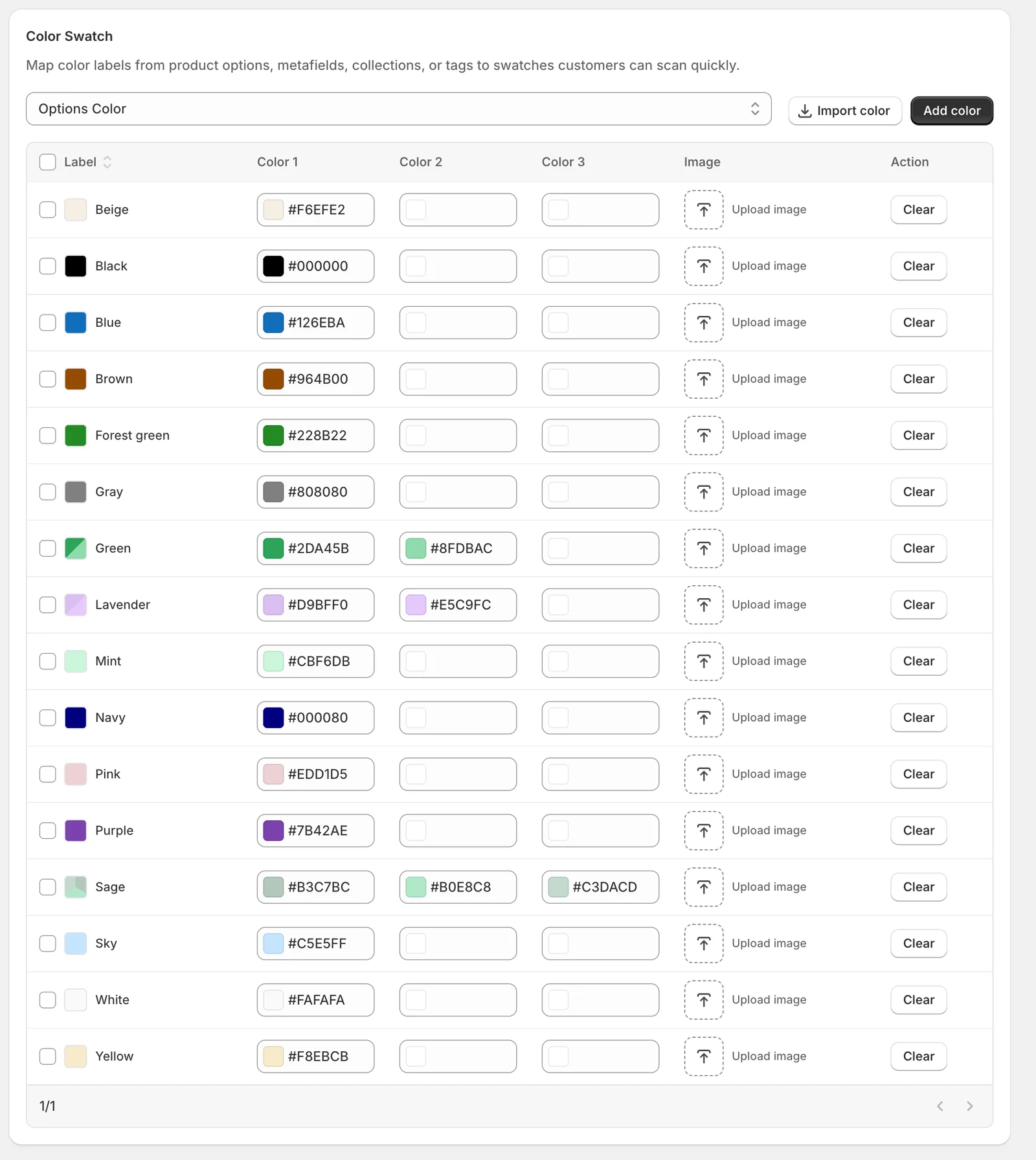 The Color Swatch page — Sledge
