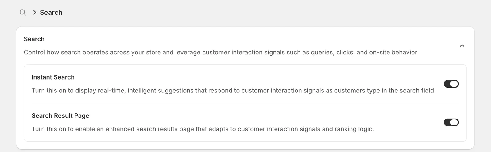 2. Instant Search and Search Result Page must be on — Sledge