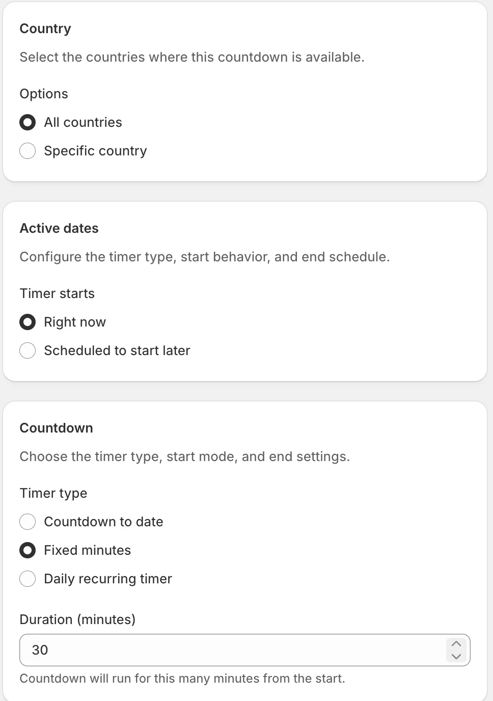 Country, Active dates, and the timer — Sledge