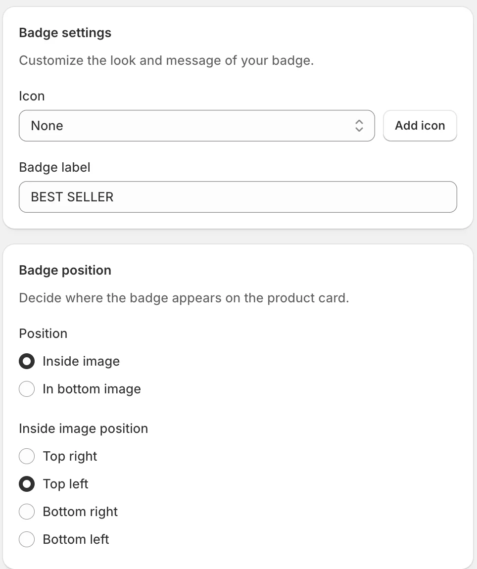 Badge settings and Badge position — Sledge