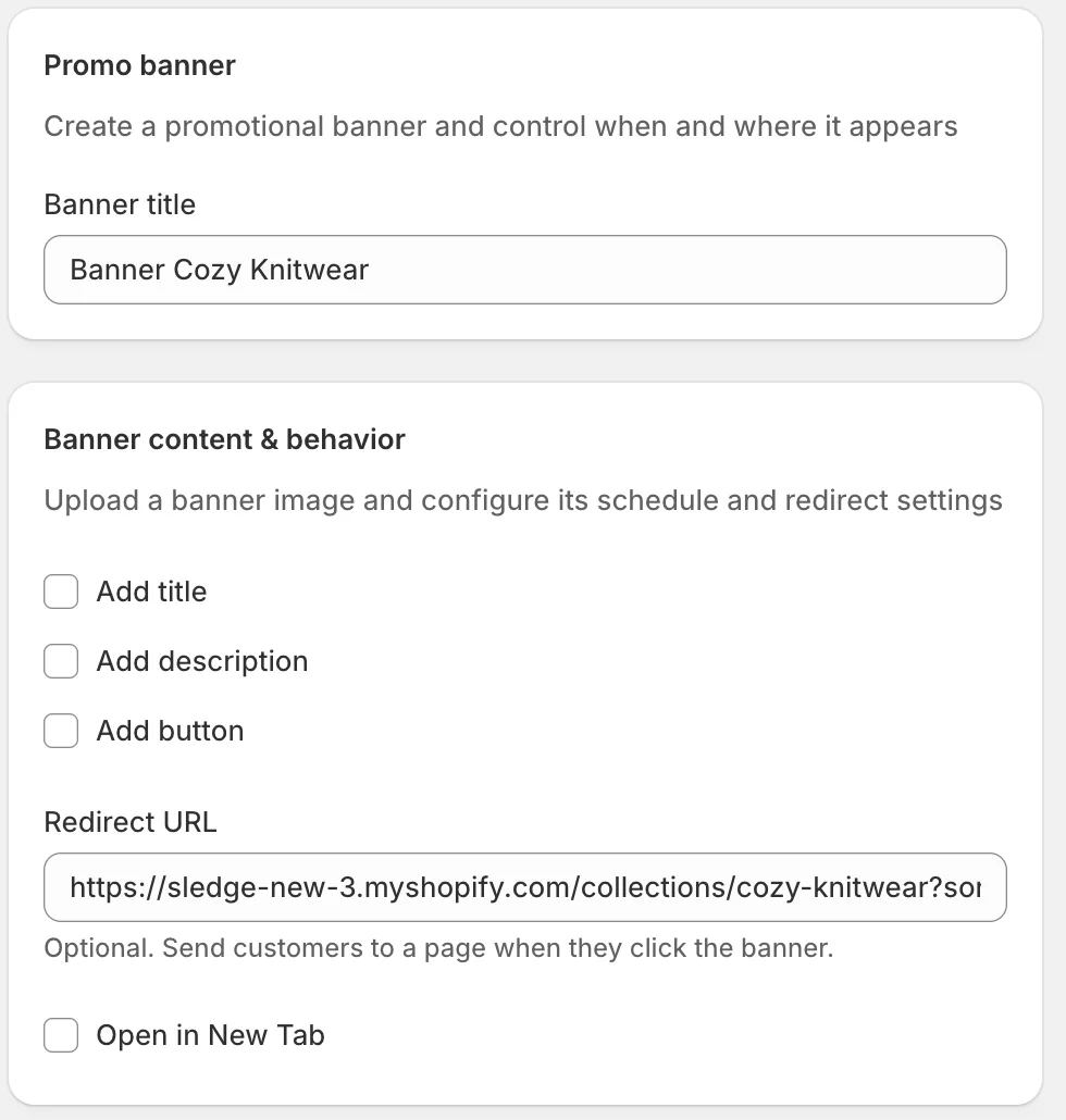 Banner title, content & behavior — Sledge