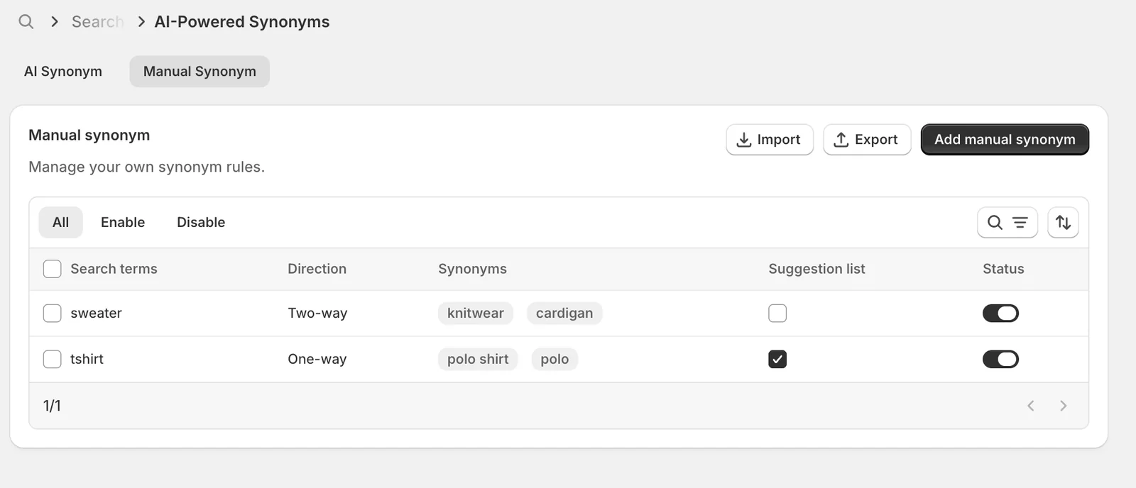 Manage your synonyms — Sledge