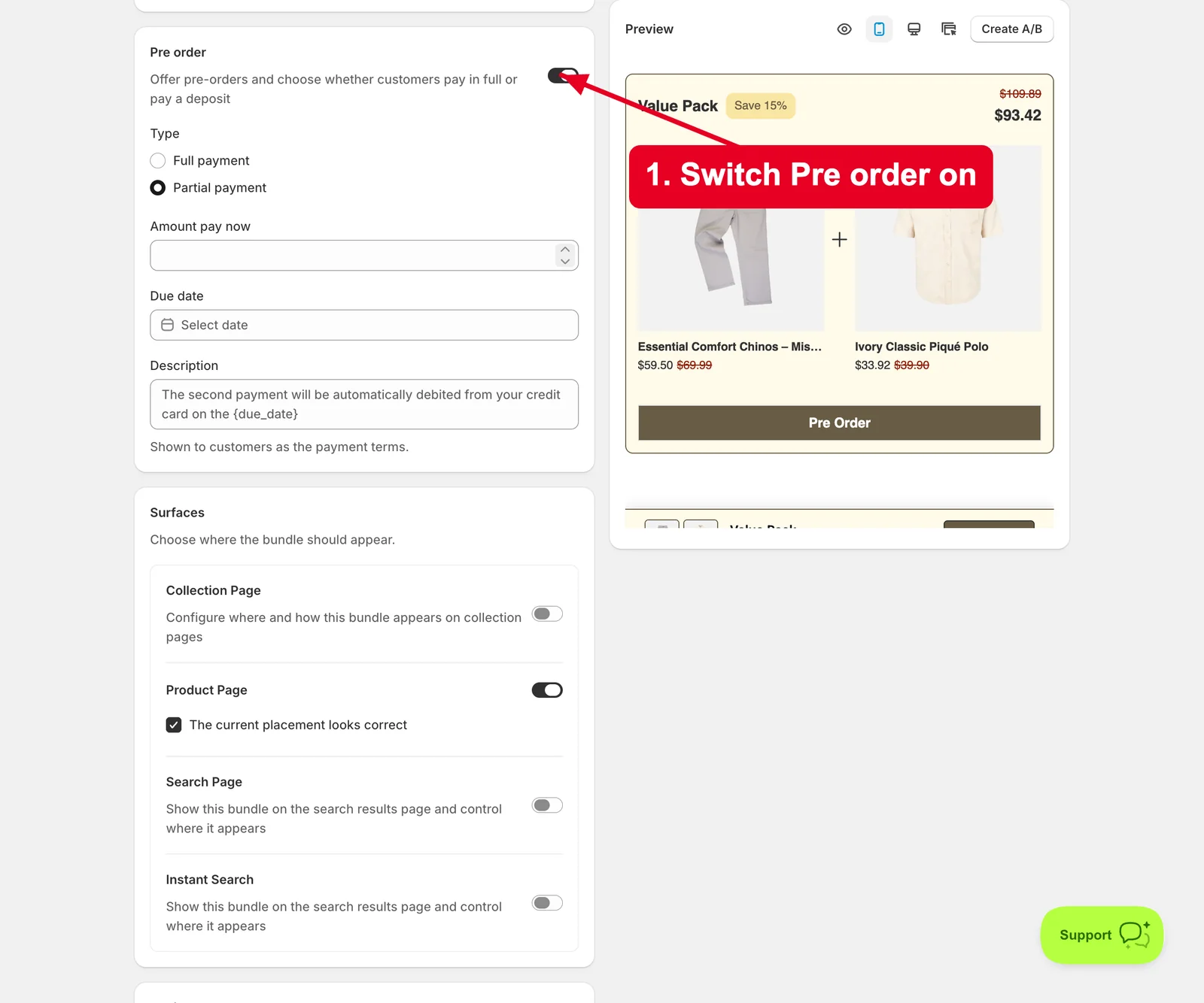 Step 1 — Switch pre-order on — Sledge