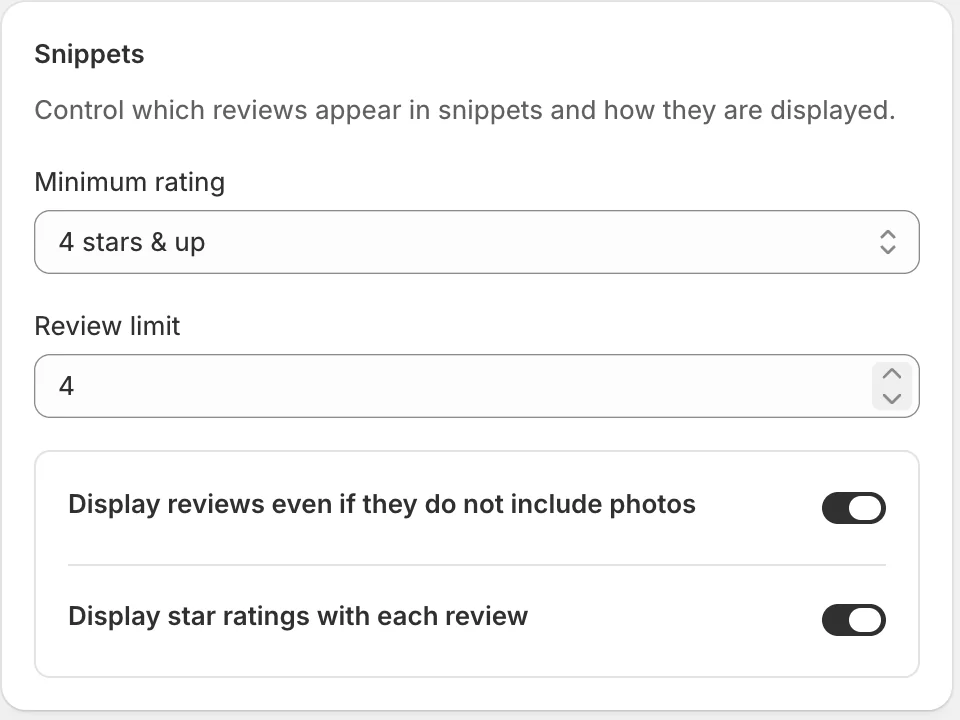 Snippet settings — Sledge